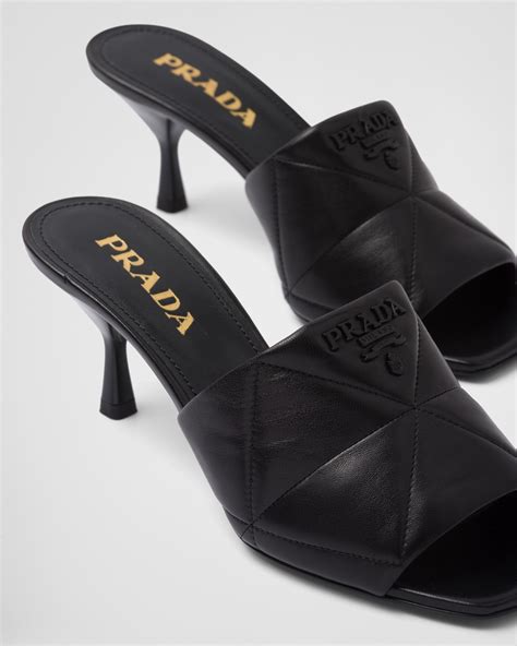 Black Quilted Nappa Leather Heeled Sandals 